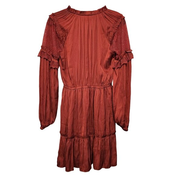 Current Air Rust Satin Mini Dress Size Small Lace Long Sleeves - Picture 6 of 8